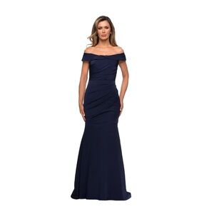 La Femme 28110 Off Shoulder Evening Dress Navy Size 4 NWT